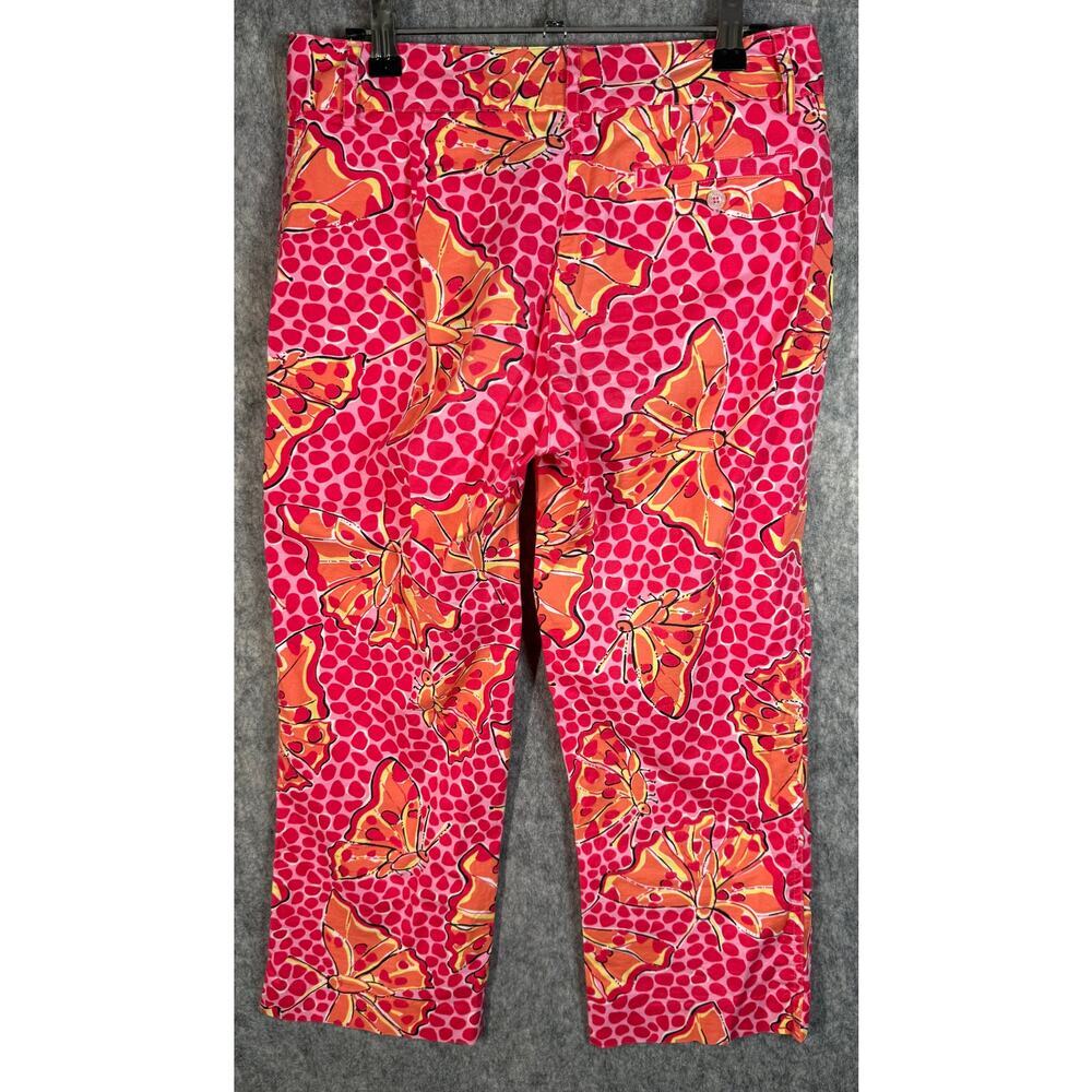 Lilly Pulitzer Liza Pink Orange Womens Size 2 (XS) Butterfly Capri Pants Old Tag - Picture 3 of 9
